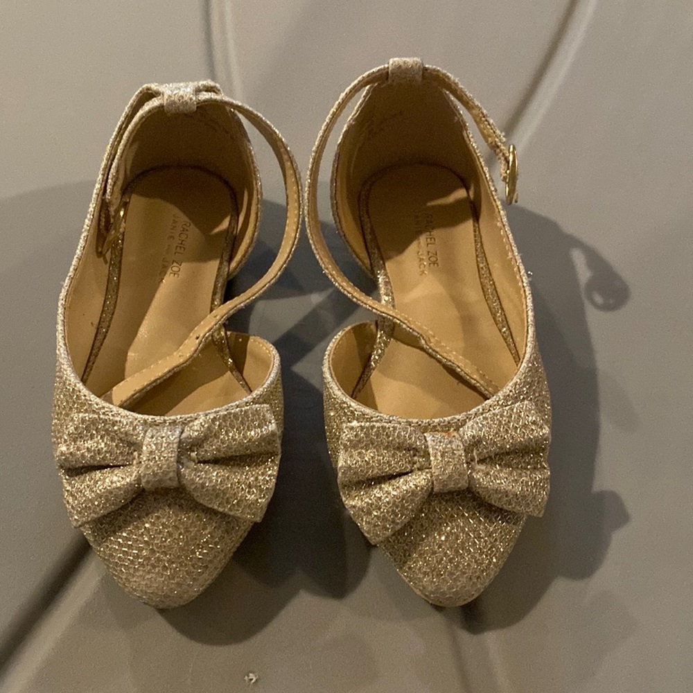 Janie and Jack x Rachel Zoe Metallic Bow Flat Dress Shoes Gold Size 6